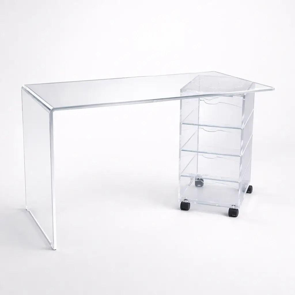 Bureau Plexiglass Transparent 4 Tiroirs Rotatifs 360