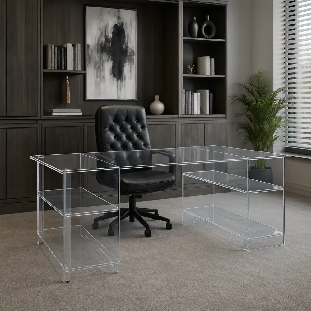 Bureau transparent solide en Plexiglass
