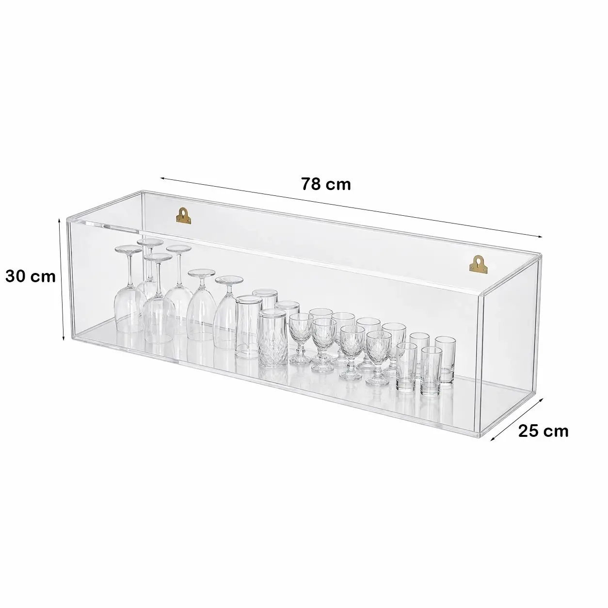 Etagere a verre murale rectangle transparente en Plexiglas dimensions 78 x 25 x 30 cm