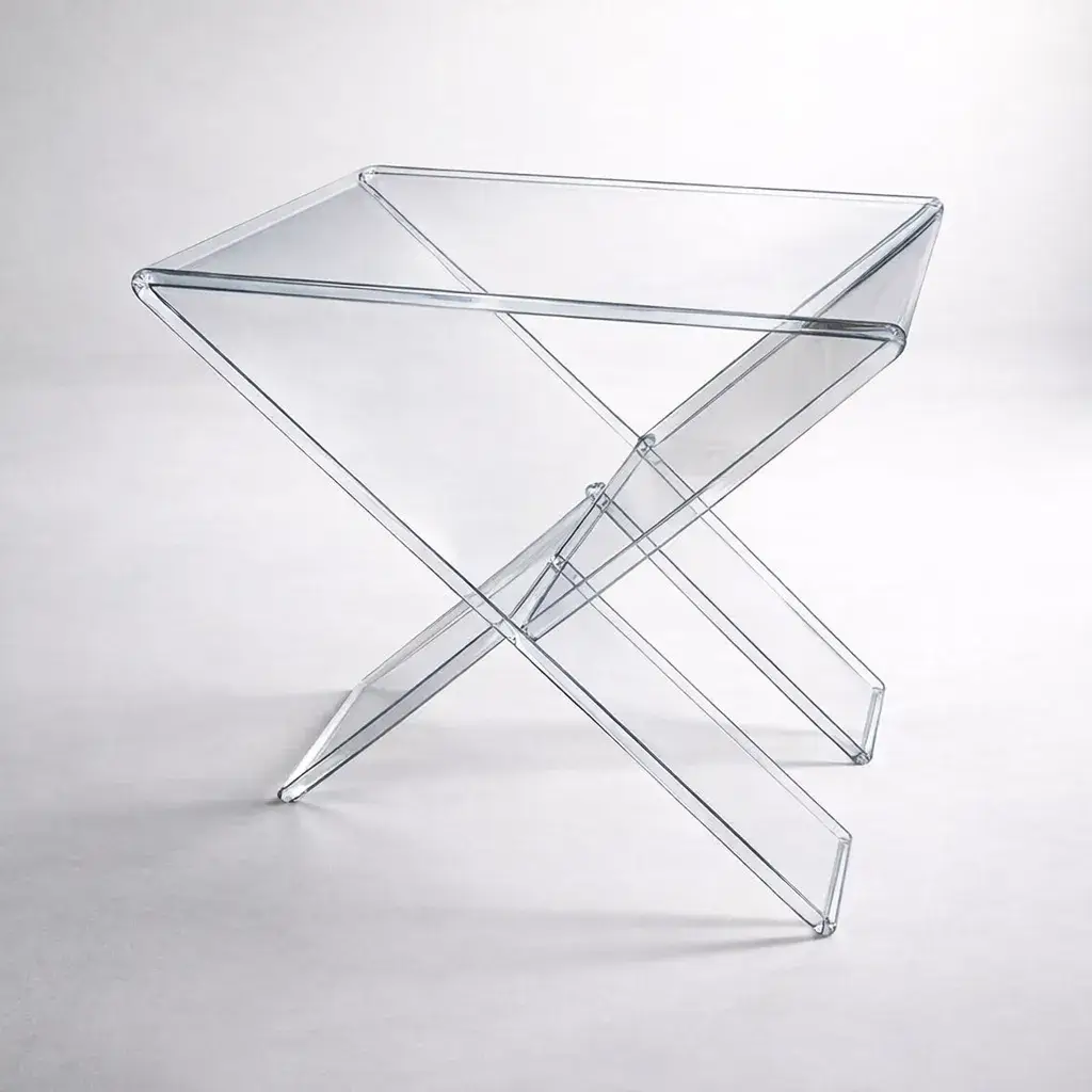 Petite table en forme de X transparente en plexiglass 3 Petite table en forme de X transparente en plexiglass