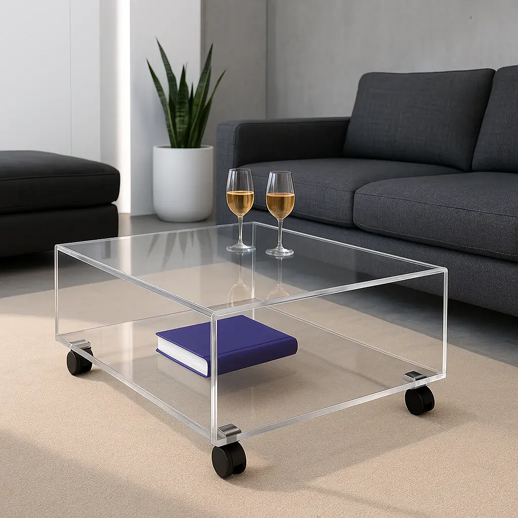 Table basse à roulettes en plexiglass