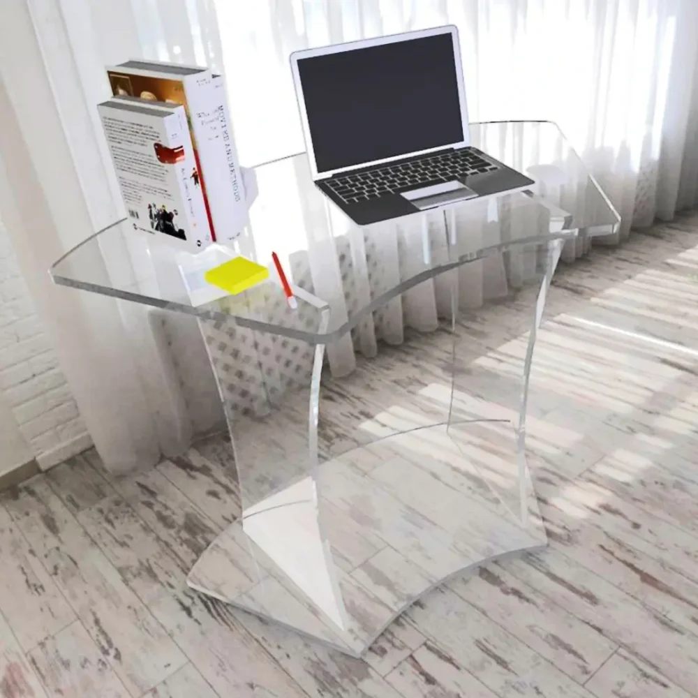 Petit Bureau transparent arrondi en plexiglass - Forme de Pupitre