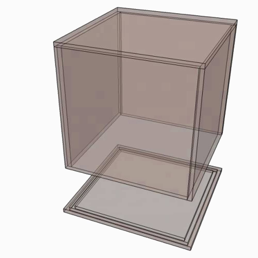 Vitrine carree fumé brun teinté Plexiglass avec Socle