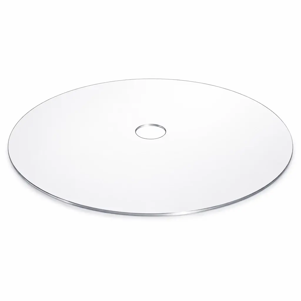 Plexiglass rond transparent 4 mm sur mesure - CN / GS 14 Disque rond plexiglass transparent diametre 130 cm Epaisseur 4 mm 1 trou central diametre 65 mm Chanfrein 2 mm perimetre
