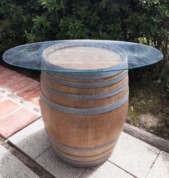 plateau rond verre synthetique tonneau