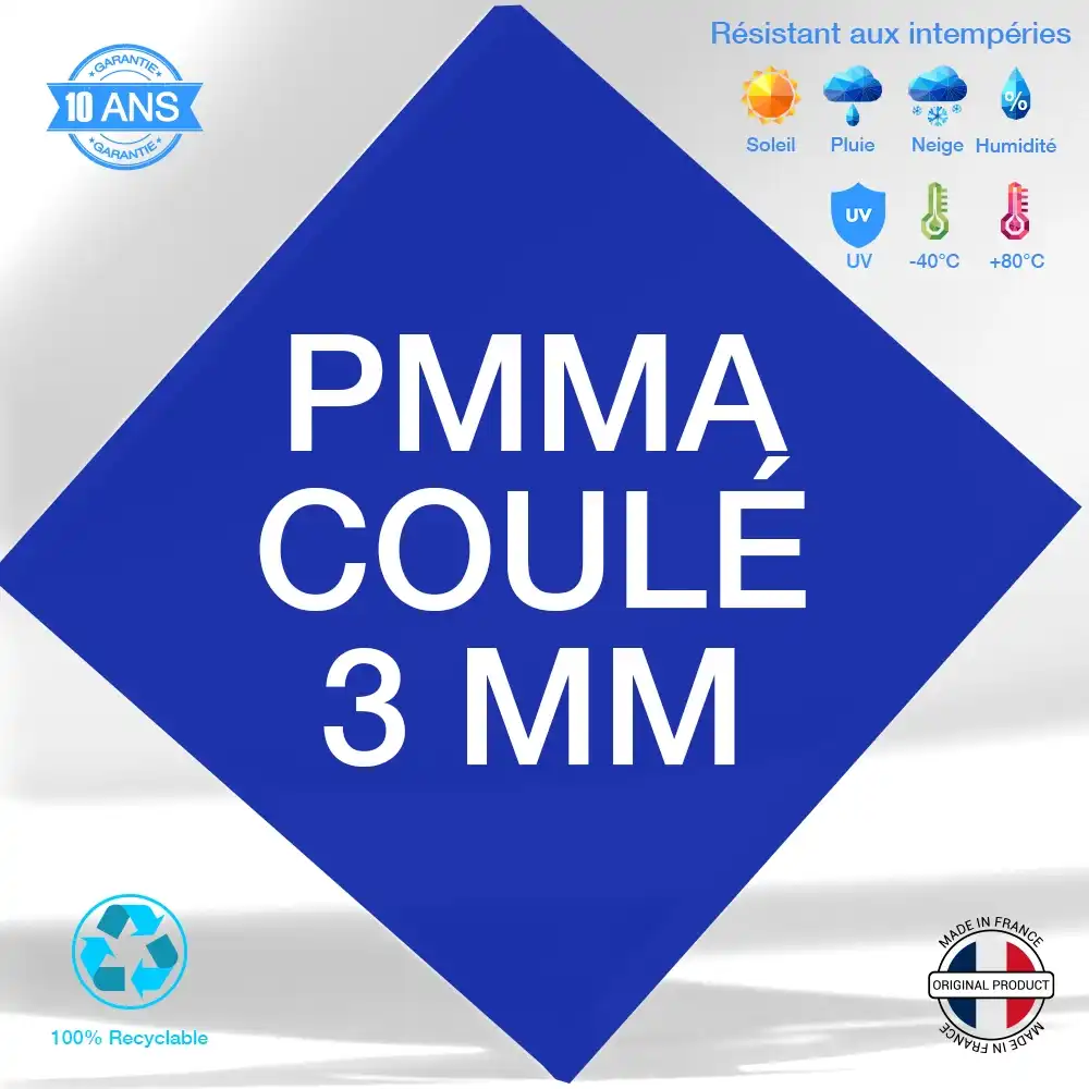 PMMA Coule Bleu Diffusant 3 mm Brillant Coule