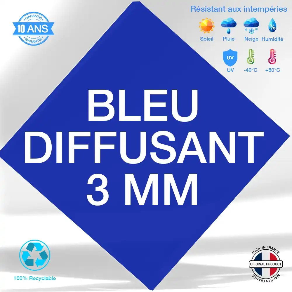 Plexiglass Bleu Fonce Diffusant 3 mm Brillant Coule