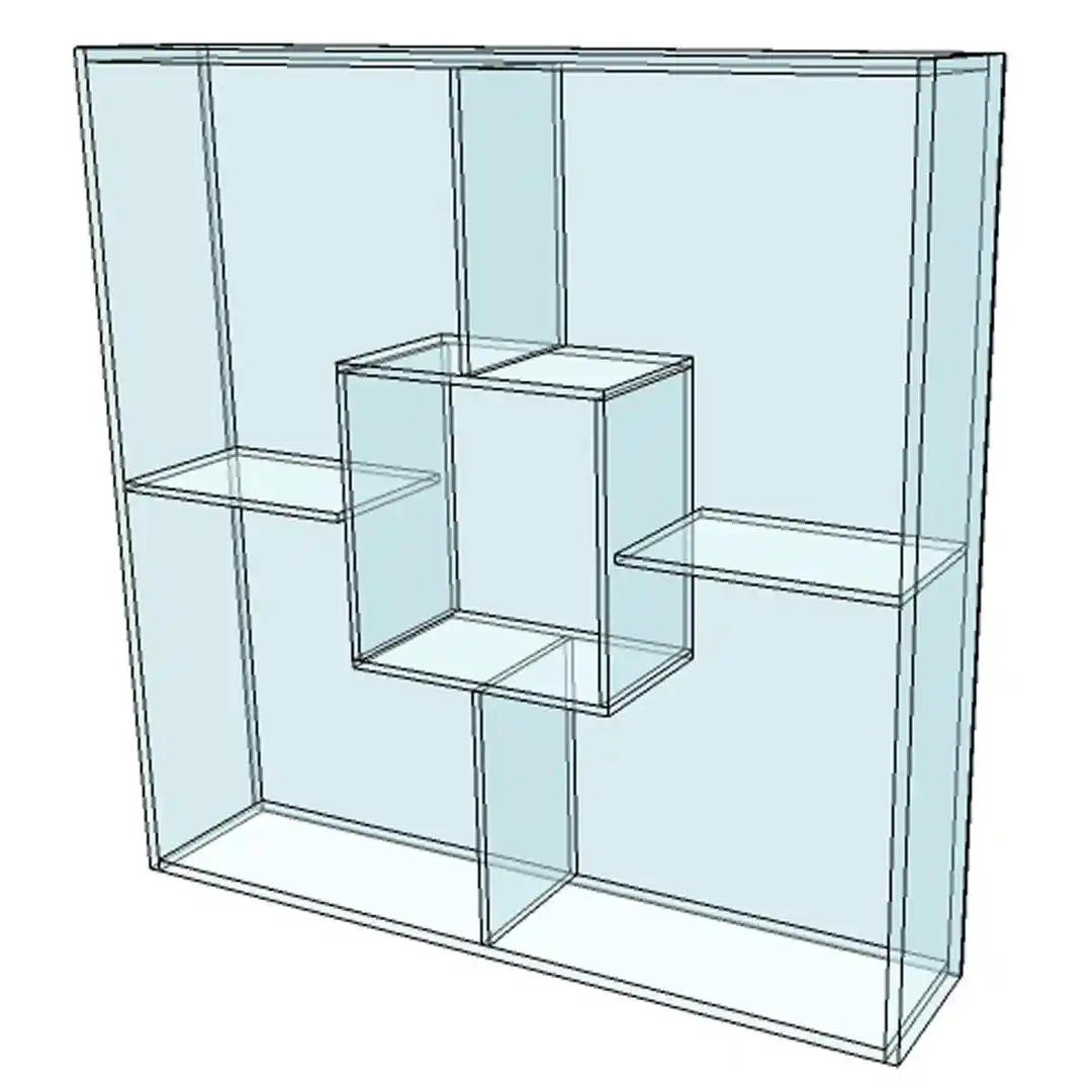 Bibliotheque murale transparente en Plexiglas 100 x 100 cm