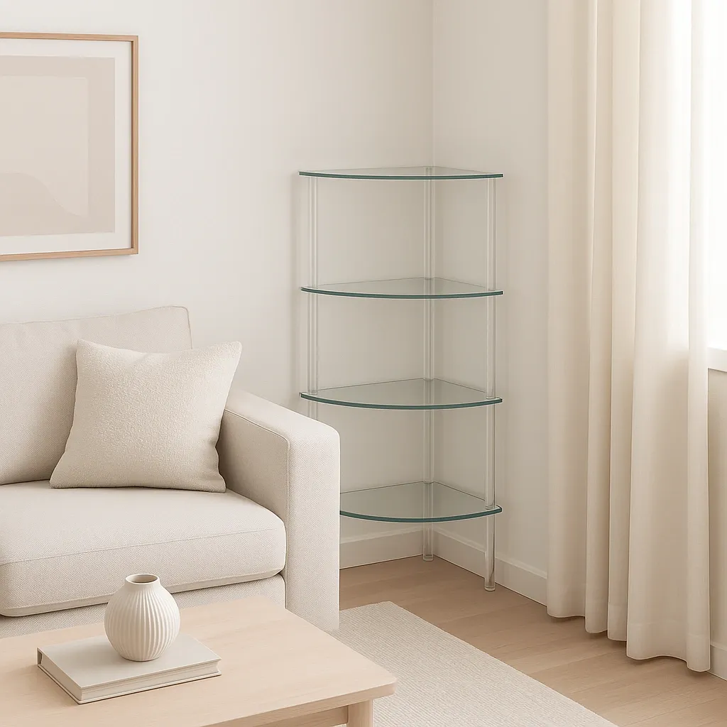 Étagère d’angle transparente en Plexiglas