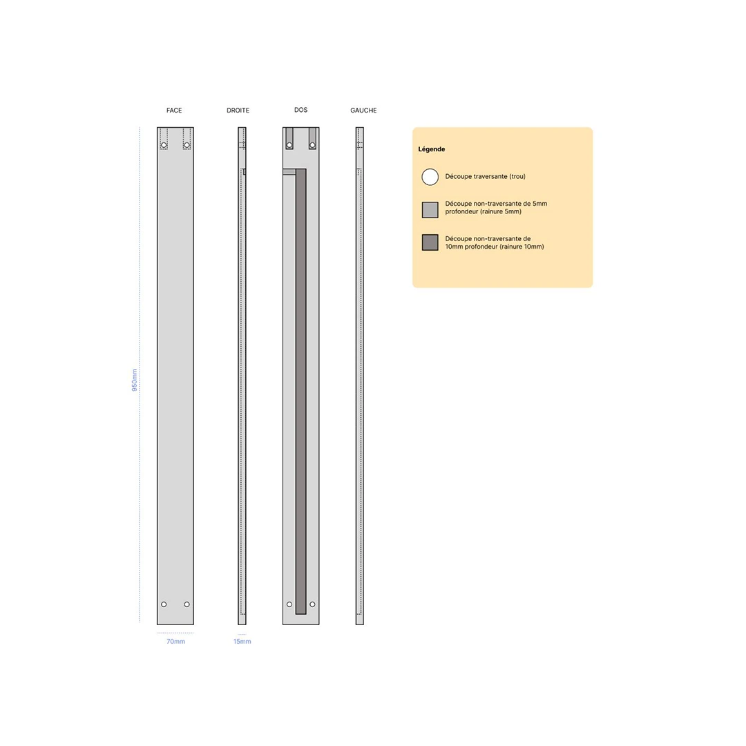 Plexiglass transparent pour luminaire sur mesure épaisseur 15 mm 970 x 70 mm