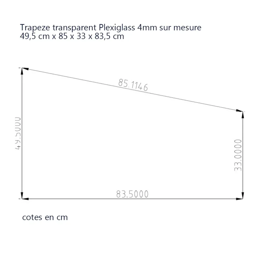 Trapèze transparent sur mesure en Plexiglass 4 mm