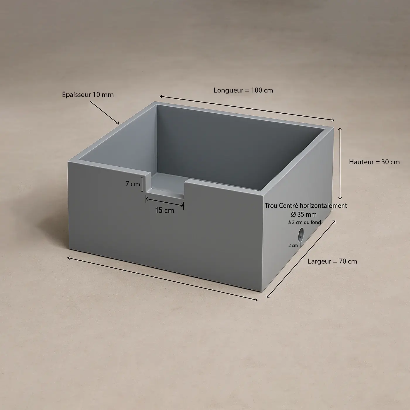Bac PVC gris sur mesure