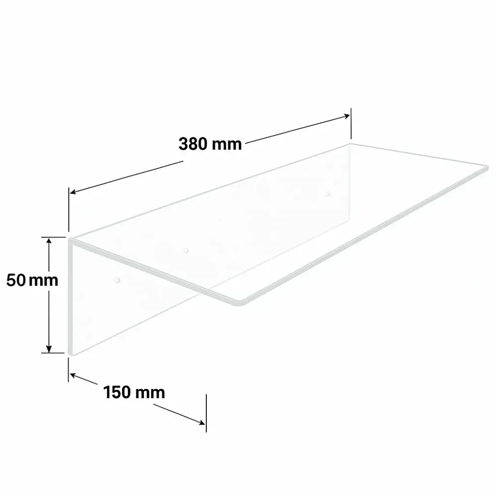 Tablette murale transparente en équerre pliée 38 x 15 cm - 5 mm