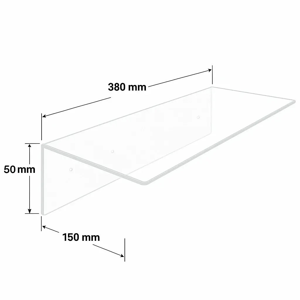 Tablette murale transparente en équerre pliée 38 x 15 cm - 5 mm
