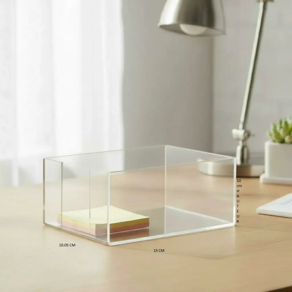Boîte à Bloc Note Transparente en Plexiglass – 15 × 10 × H 10 cm