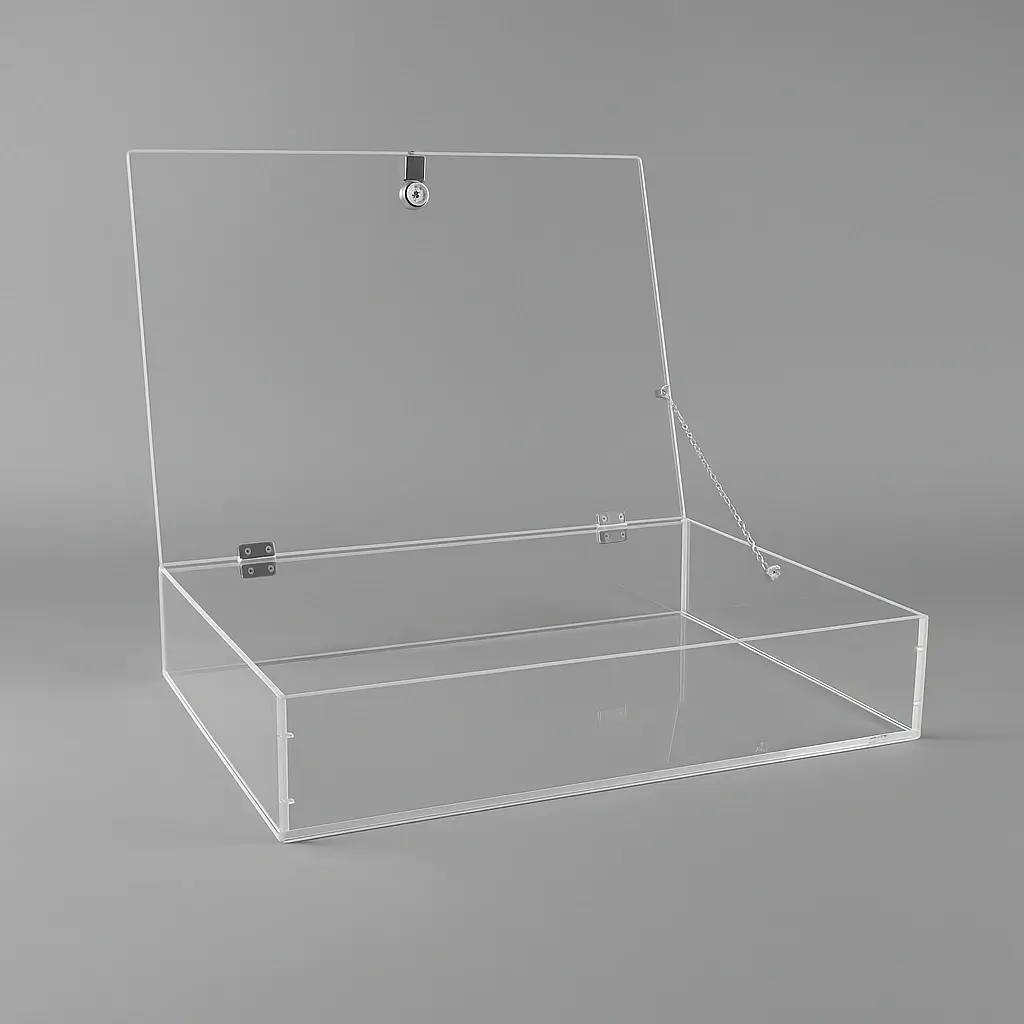 Vitrine d’exposition sur mesure avec serrure et chaînette – Présentoir sécurisé