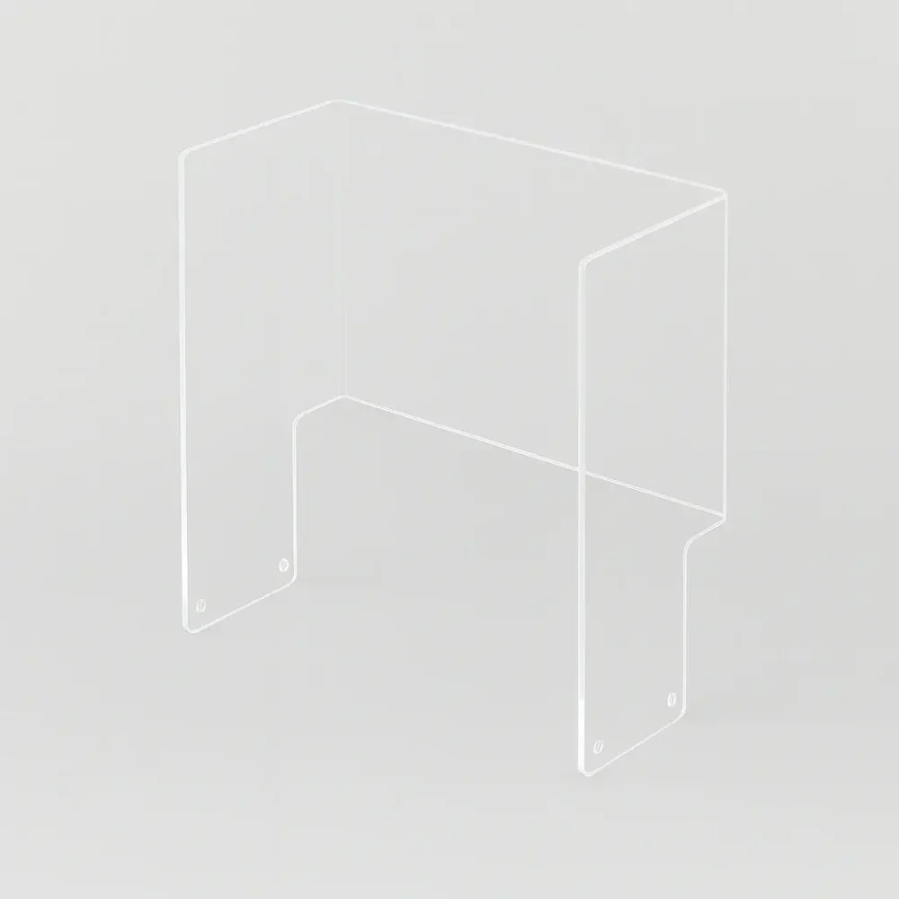 Capot de protection transparent pour tableau électrique en Plexiglass plié sur mesure, épaisseur 3 mm, avec perçages de fixation.