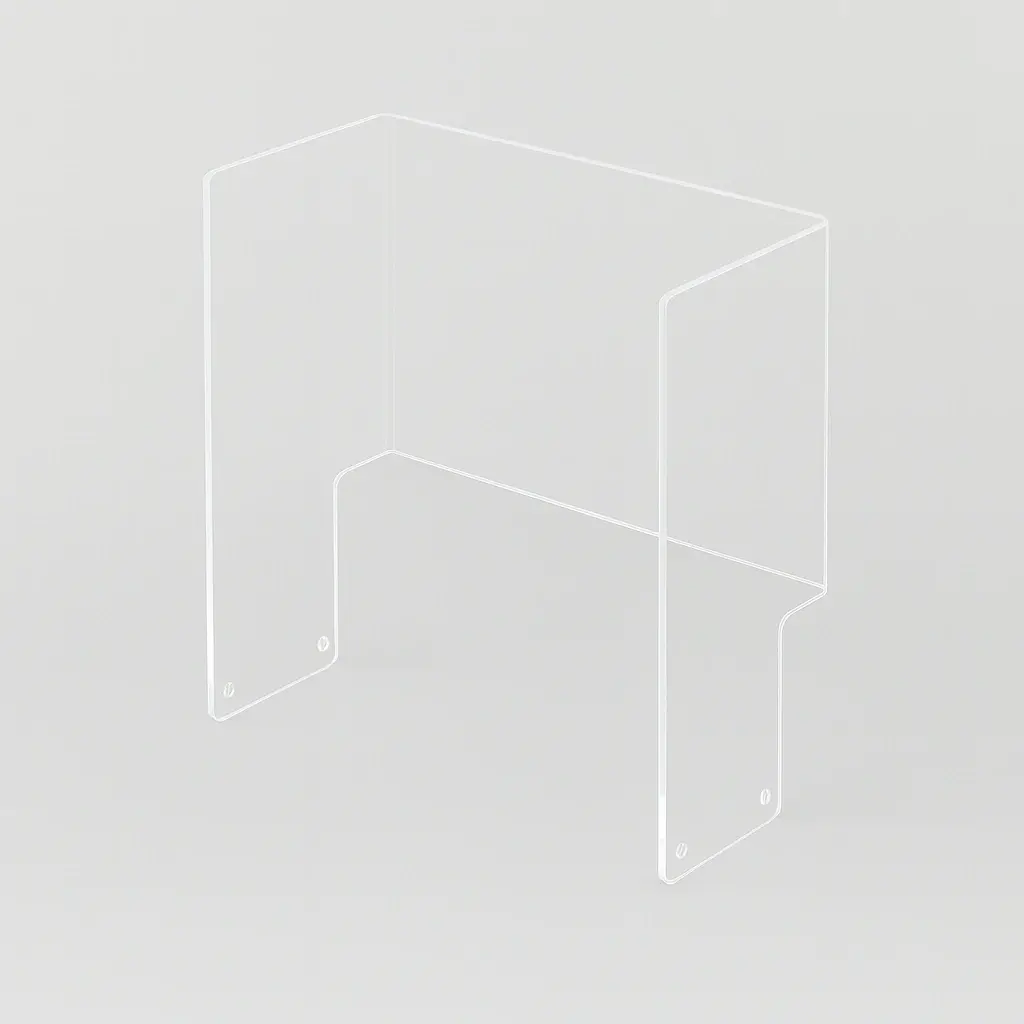 Capot de protection transparent pour tableau électrique en Plexiglass plié sur mesure, épaisseur 3 mm, avec perçages de fixation.