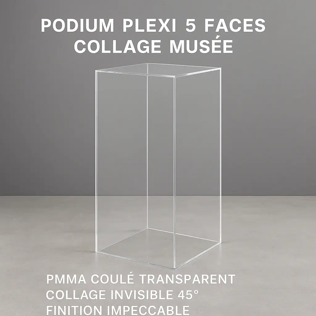 Podium Plexi 5 Faces Collage Musée sur Mesure - Epaisseur 5 mm