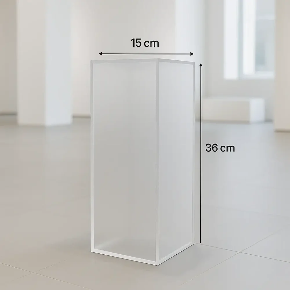 Podium plexi dépoli acrylique givré 5 mm 15 × 15 × H36 cm