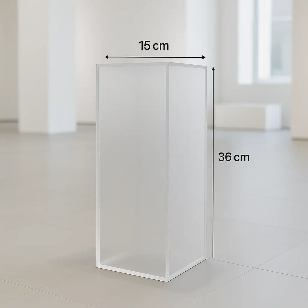 Podium plexi dépoli acrylique givré 5 mm 15 × 15 × H36 cm