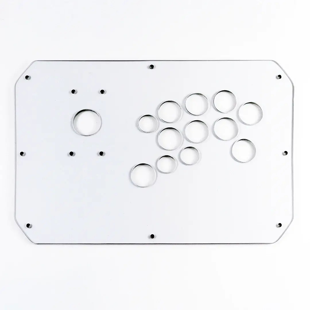 Panel Arcade Joystick + Boutons en Plexiglass 3 mm (Fightstick Layout B – 35,8 × 24,8 cm)