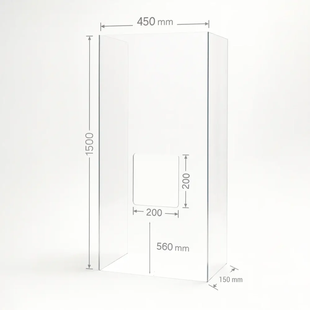 Protection Polycarbonate Transparent Tableau Electrique sur mesure Polycarbonate 3 mm Plié en U - L 150 × l 45 x P 15 cm + Découpe 20 x 20 cm