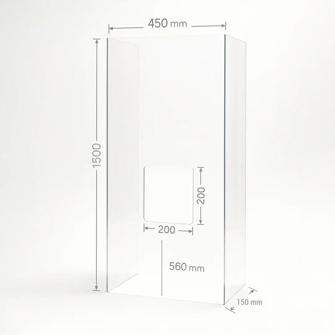 Protection Polycarbonate Transparent Tableau Electrique sur mesure Polycarbonate 3 mm Plié en U - L 150 × l 45 x P 15 cm + Découpe 20 x 20 cm
