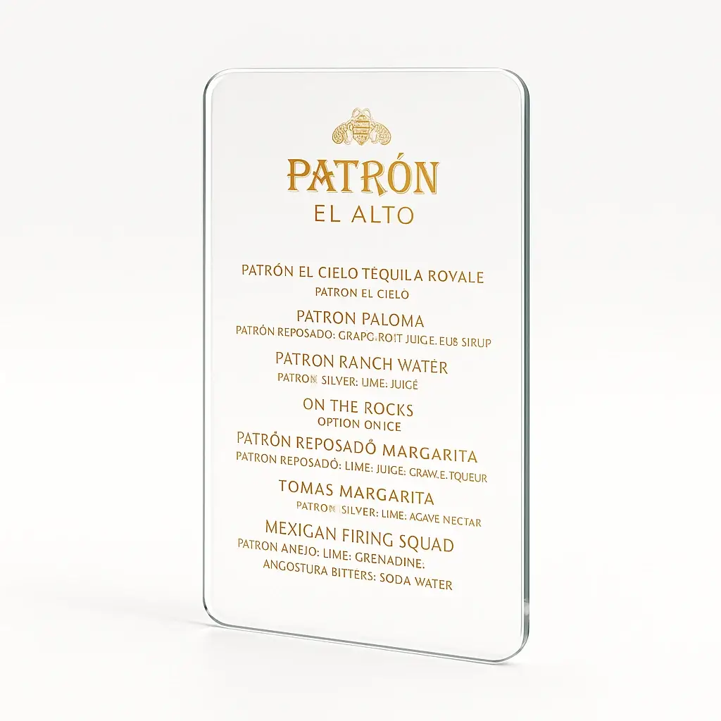 Menu Plexiglass Gravure Or