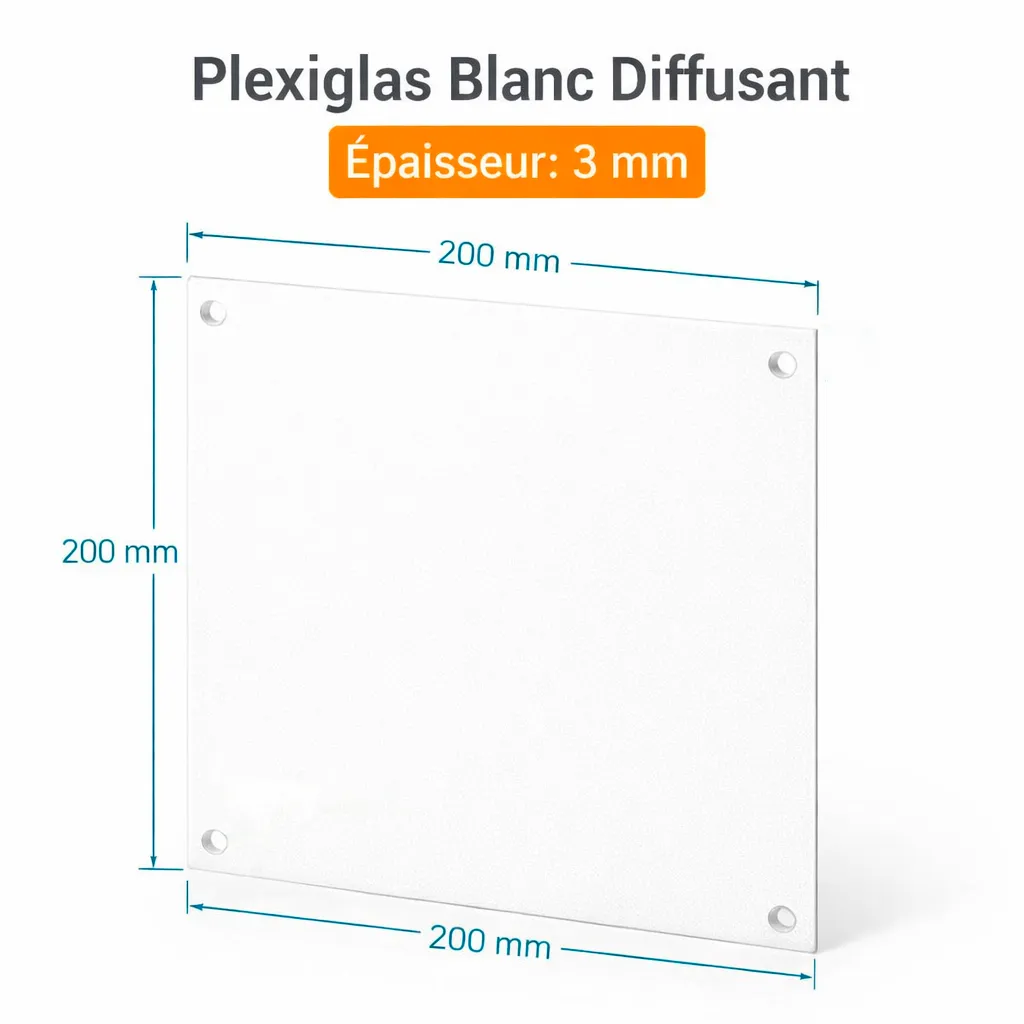Dimensions Plaque Diffuseur LED en Plexiglass Blanc Diffusant 3 mm sur mesure
