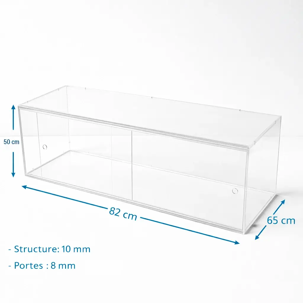 Petite Vitrine Plexiglas Transparente avec Portes Coulissantes 82 x 65 x 50 cm