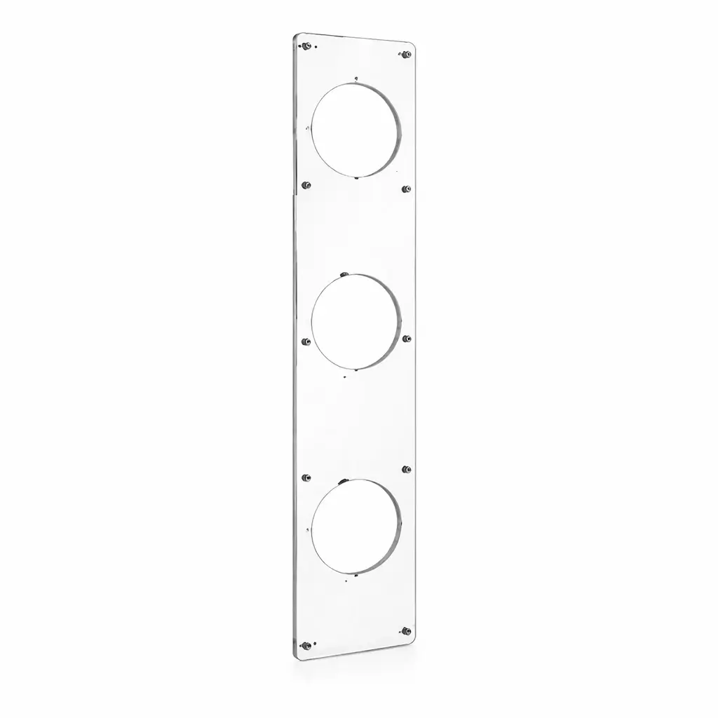 Façade Plexiglass Transparent 3 mm avec 3 découpes Ø90 pour ventilateurs