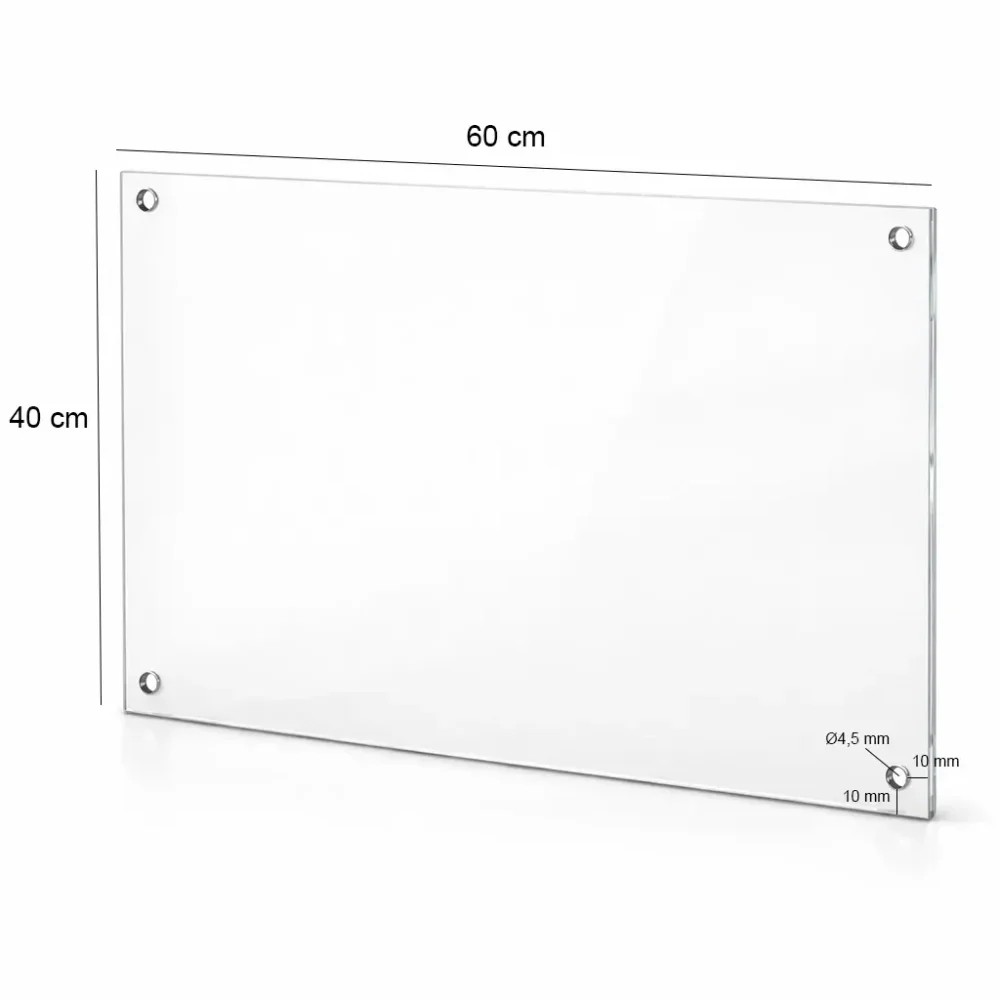 Plaque Plexiglass Transparent Premium Coulé 60×40 cm – Épaisseur 3 mm – Perçage 4 angles Ø4,5 mm à 10 mm des bords