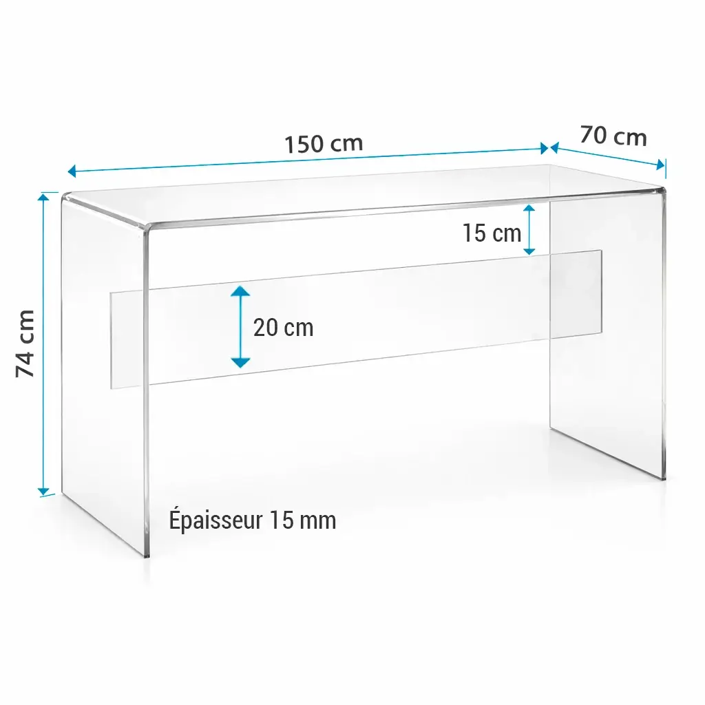 Pont Plexiglass Transparent 15 mm Plié 150x70x74 cm avec Traverse
