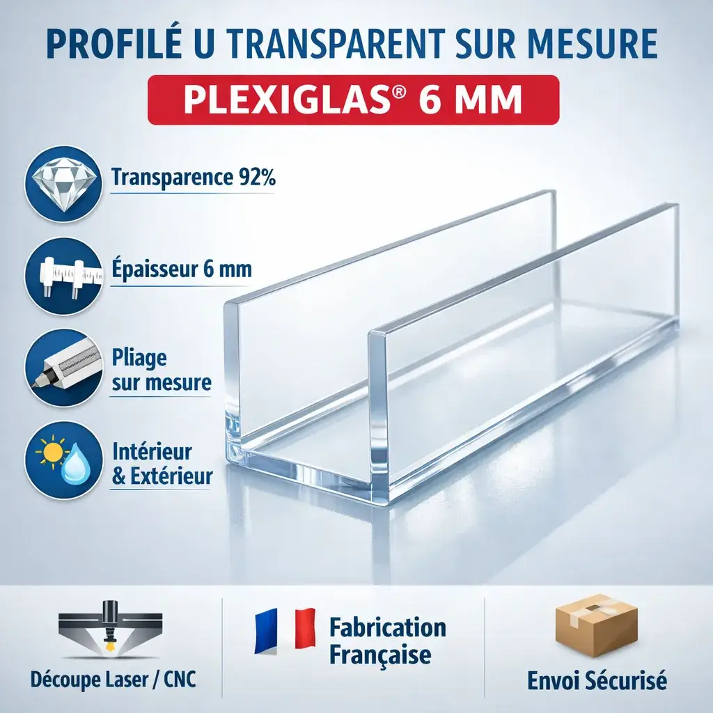 Profile U Plexiglas Transparent 6 mm Sur Mesure