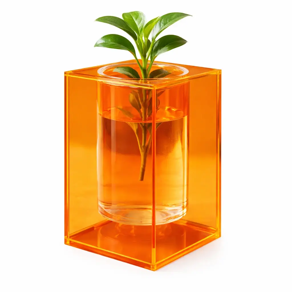 Pot de fleur sur mesure orange carre rond transparent etanche 3 mm