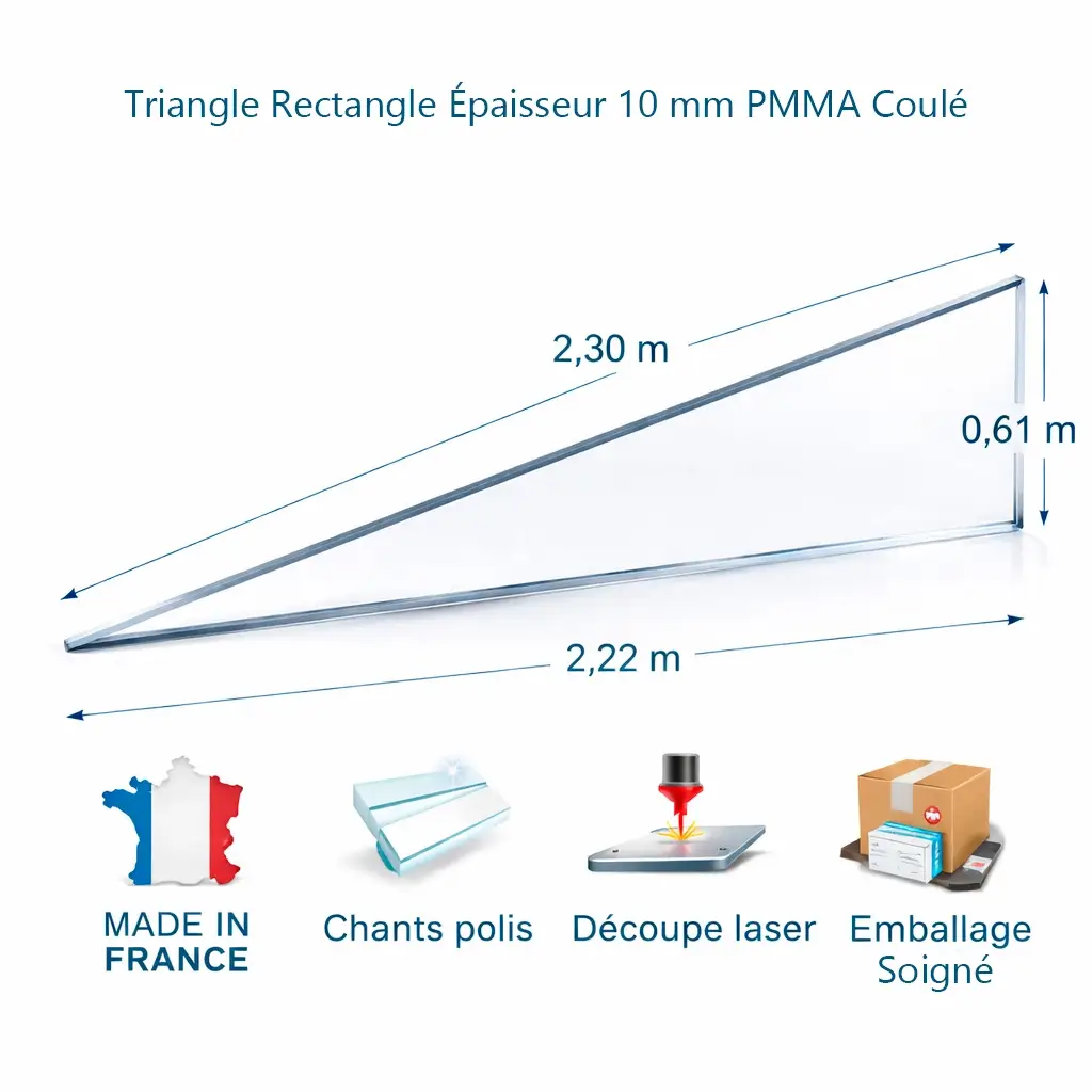 Plaque Plexiglass Triangle sur mesure 10 mm Coulé 3 Plexiglass Triangle Rectangle sur mesure 10 mm Coulé Fabrication Française Livraison 24h (Service Express) à 72h (Service Classique.