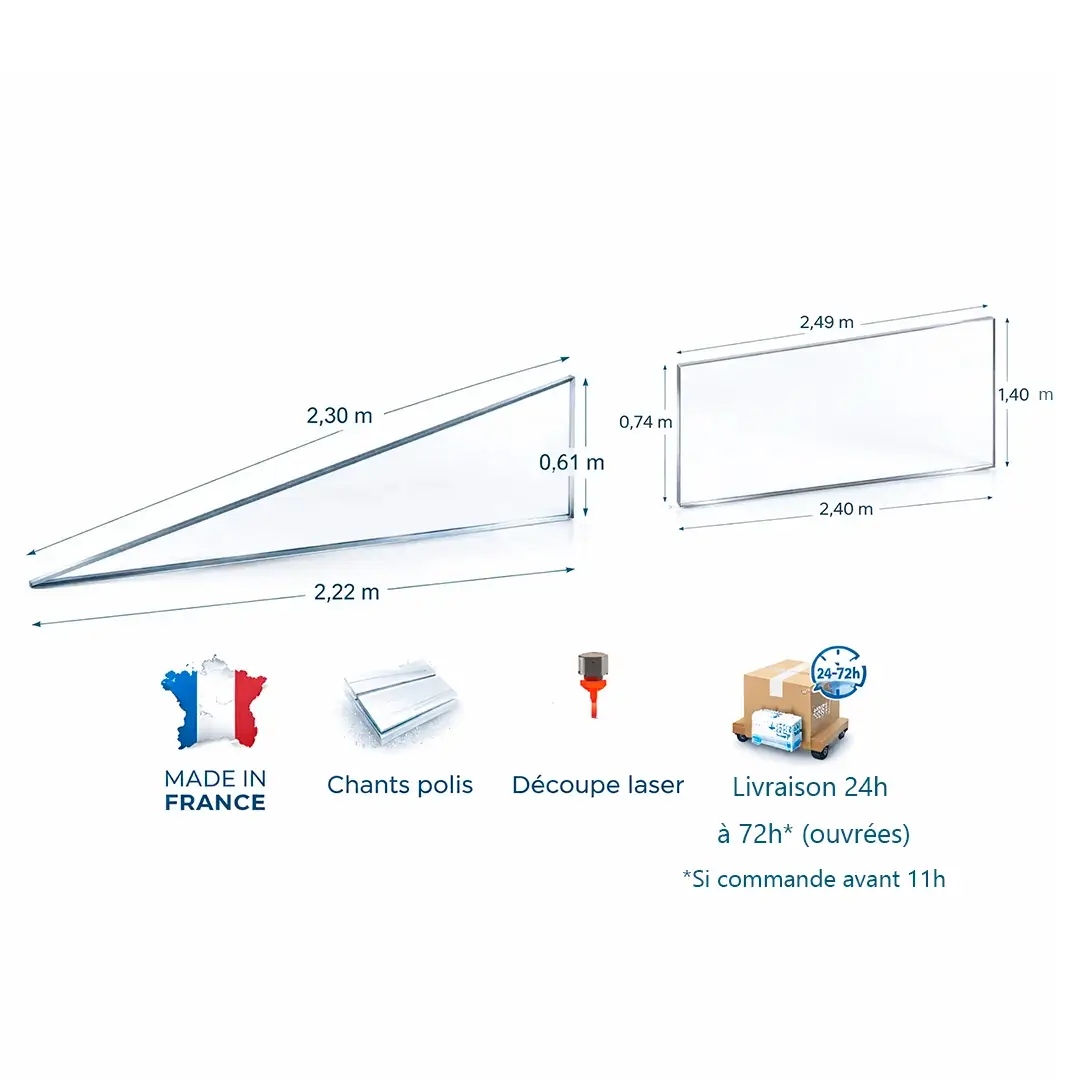 Fenêtre Plexiglass sous pente sur mesure 3 Fenêtre Plexiglass sous pente sur mesure Trapèze découpe laser