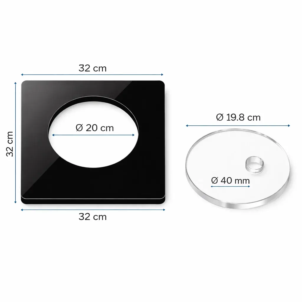 Plaque noir trou rond transparent plexi cable electrique