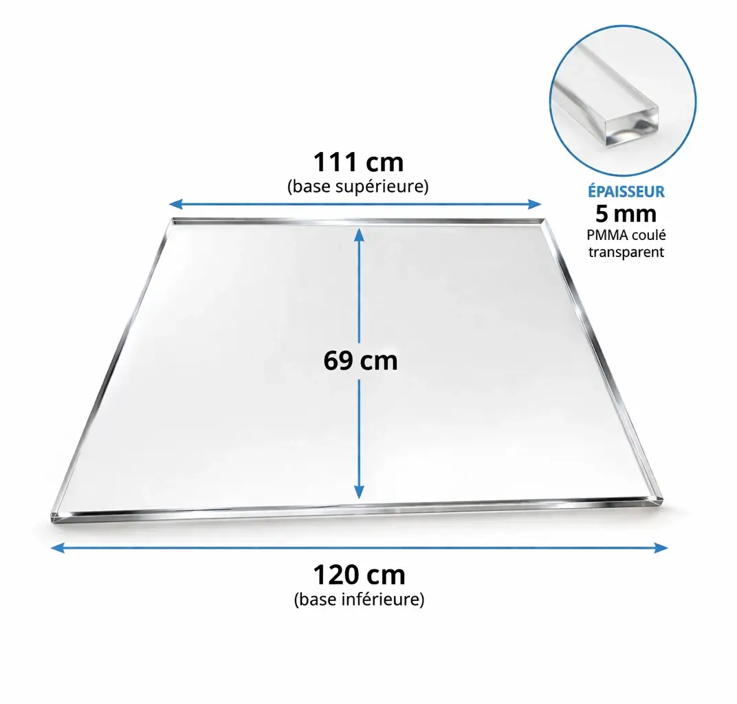 Plaque Plexiglass Trapèze Transparent 5 mm sur mesure 120 x 111 x 69 cm