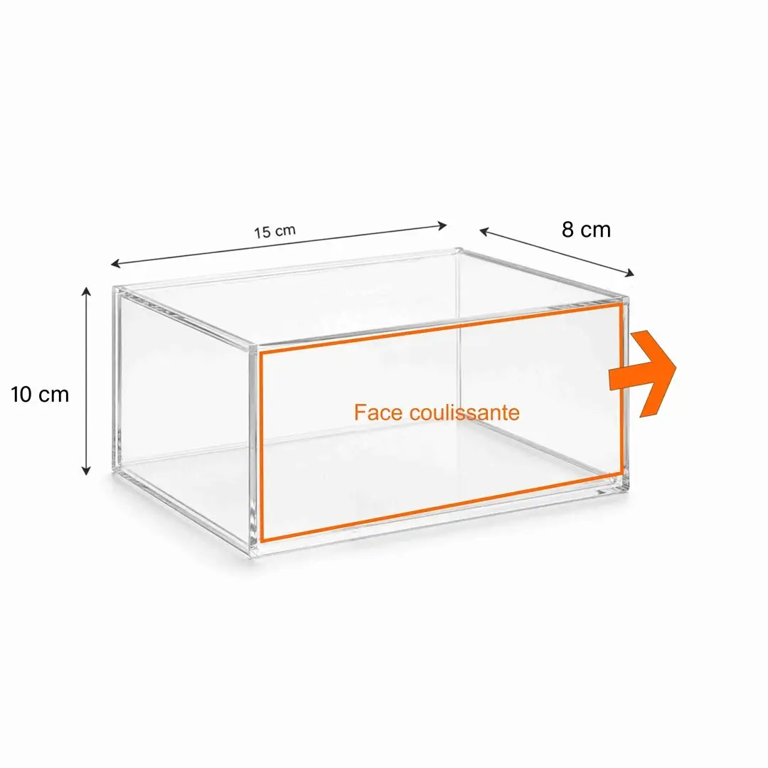 Boîte Plexiglass transparente avec porte coulissante 5 mm sur mesure