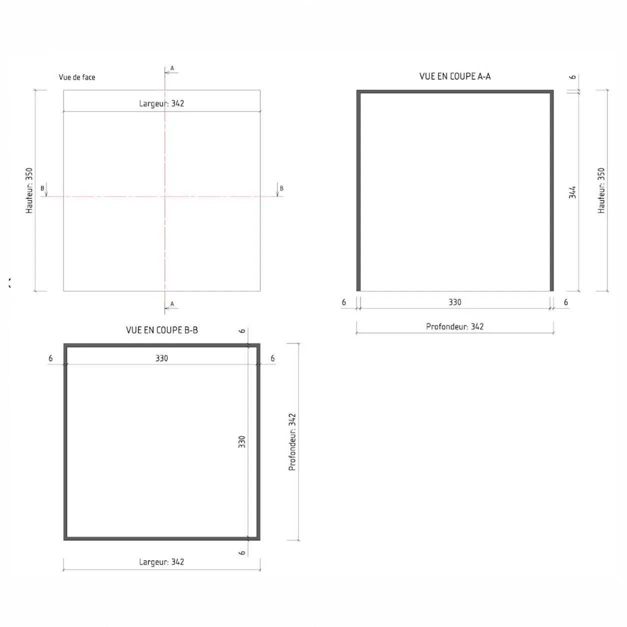 Présentoir Plexiglass Transparent 5 Faces Collage Invisible 6 mm Sur Mesure 330 x 330 x 344 mm
