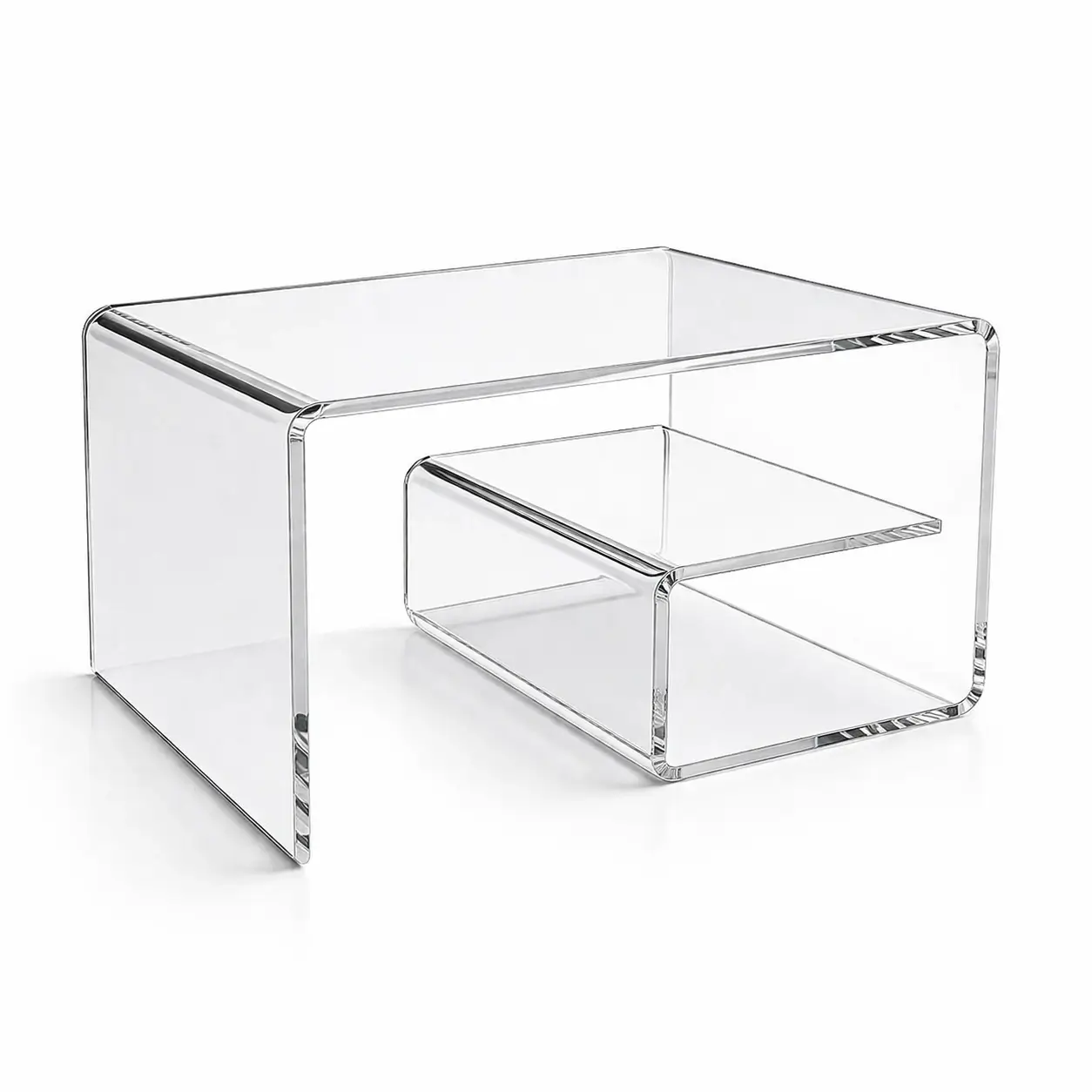 Table basse plexiglass escargot avec étagère 10 mm sur mesure