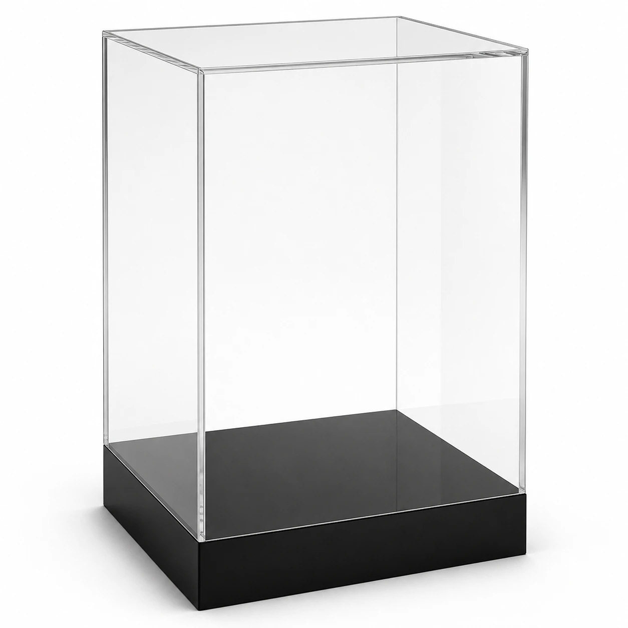 Vitrine Transparente 5 faces sur Socle Noir sur mesure.