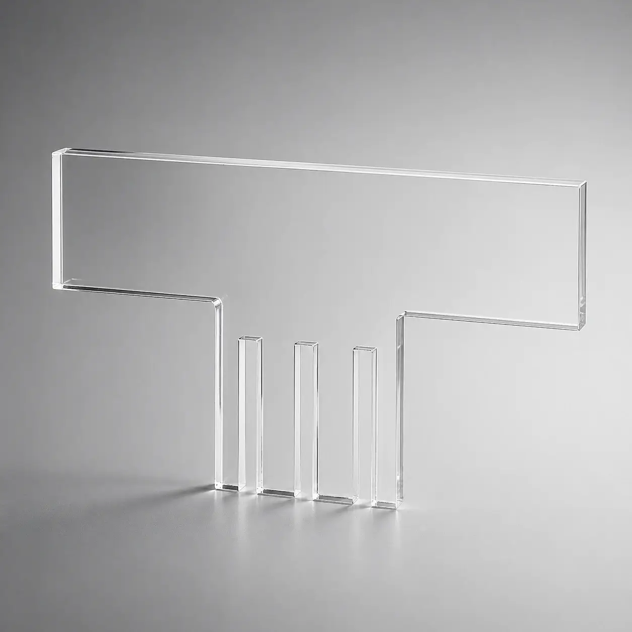 Découpe plexiglass transparent forme T avec fentes
