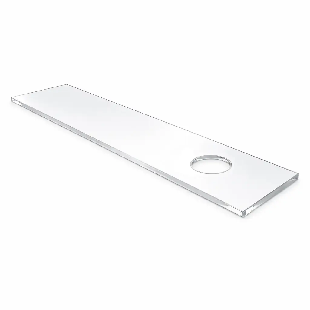 Plaque plexiglass 200x30 cm 8 mm trou clim Ø150 mm transparent coulé