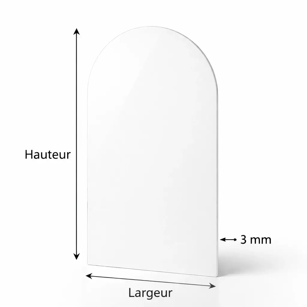 arche plexiglass blanc brillant 3 mm sur mesure dimensions hauteur largeur épaisseur