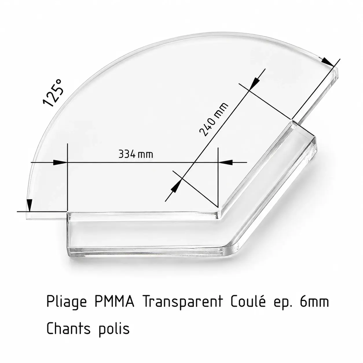 Pliage PMMA transparent coulé 6 mm