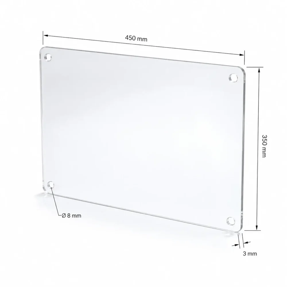 Cloison de protection transformateur en plexiglass transparent 3 mm avec perçages de fixation