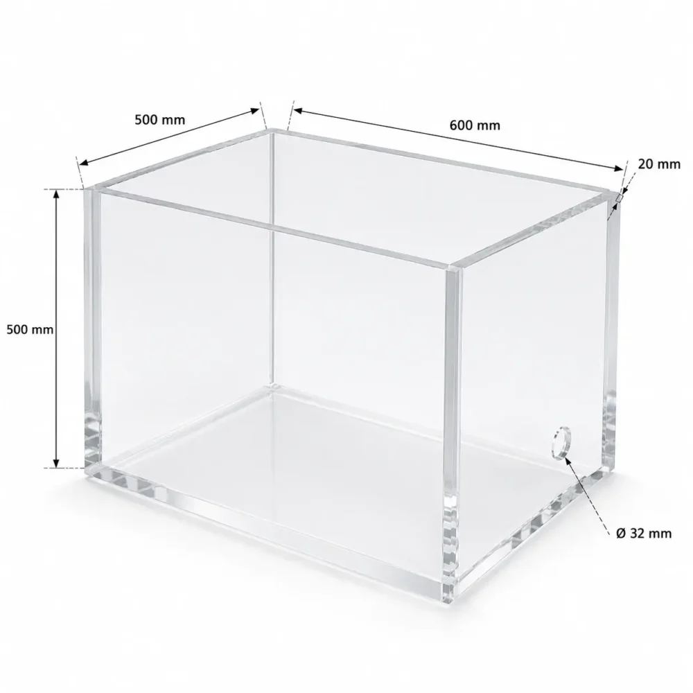 Cuve Plexiglass Transparent 150L Étanche 20 mm Sur Mesure